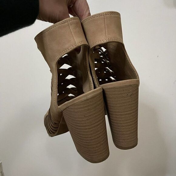 DOLCE VITA tan brown boho peep toe chunk heel size US 6 - Picture 6 of 7